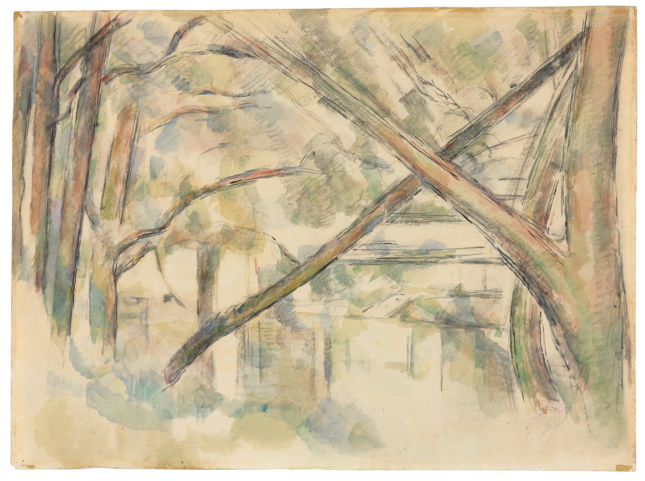 Cruzando árvores na beira da água II; Árvores cruzando-se na beira da água, II, c.1896 de Paul Cézanne