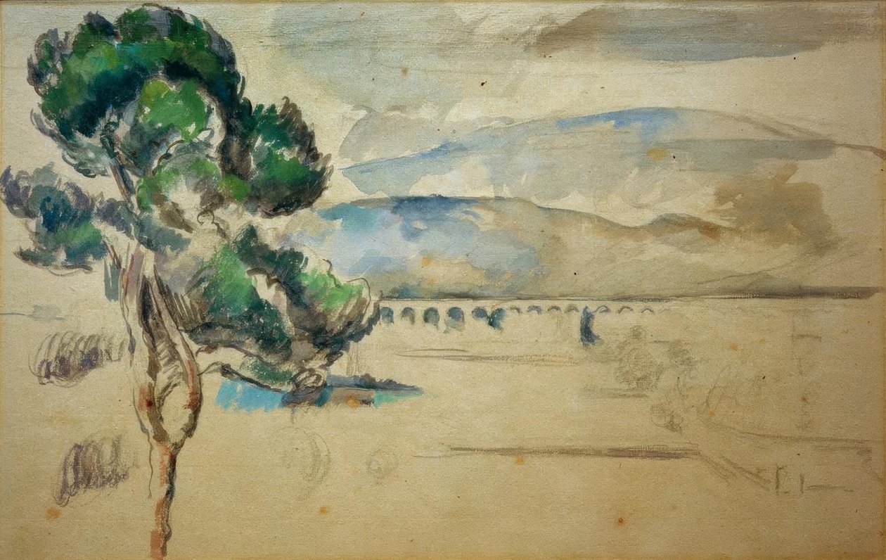 O vale do arco com viaduto e um pinheiro de Paul Cézanne