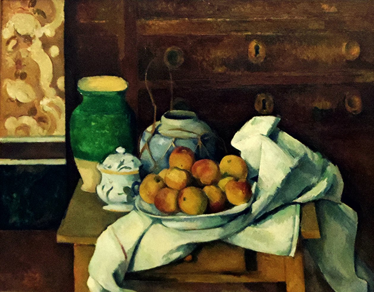 Francês:  Nature morte à la commode Natureza morta com cómoda de Paul Cézanne