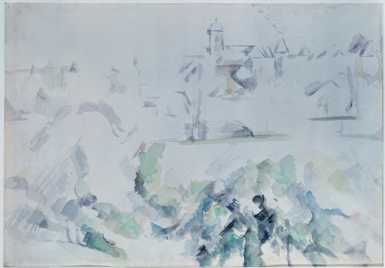 Igreja e árvores de Paul Cézanne