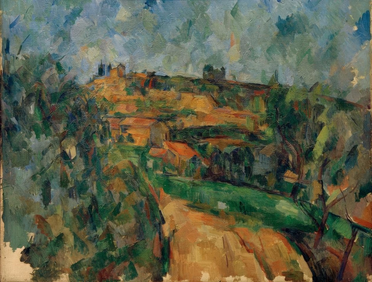 A estrada rotativa no topo de Chemin des Lauves de Paul Cézanne