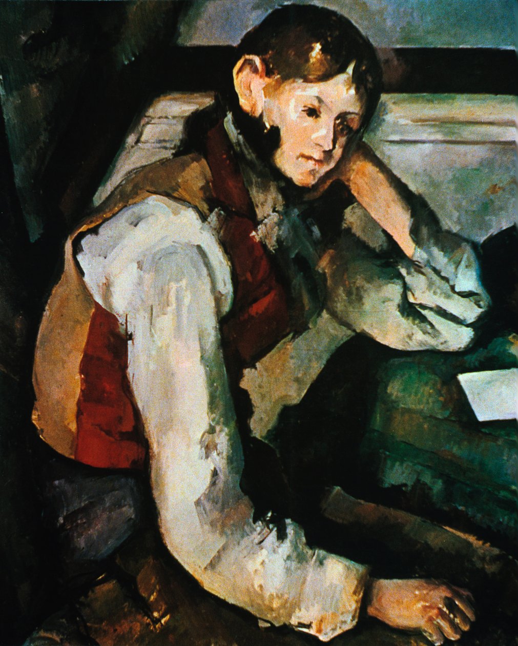 O Garcon em Gilet Rouge, 1888-1890 de Paul Cézanne