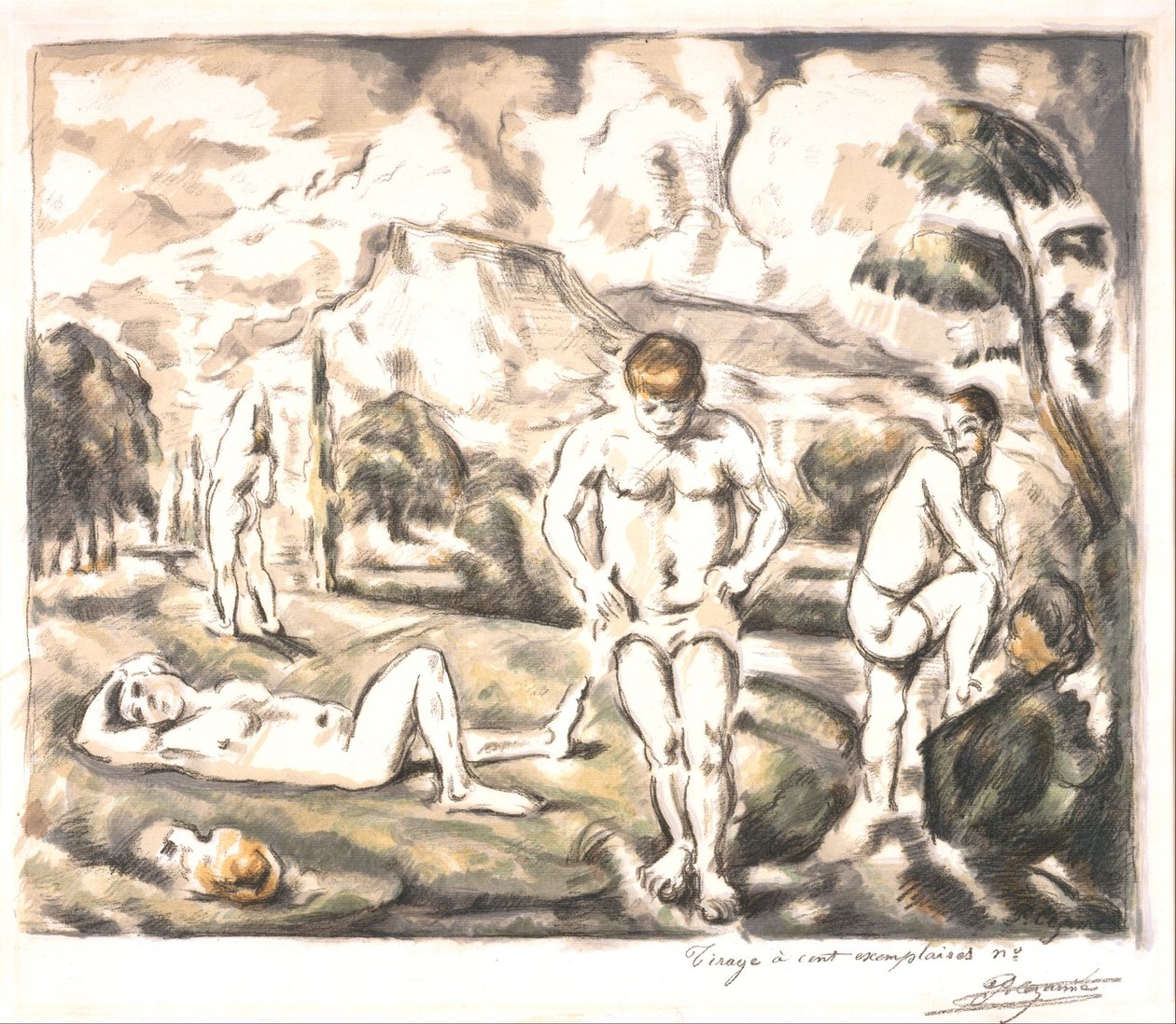 Os banhistas (tabuleiro grande) de Paul Cézanne