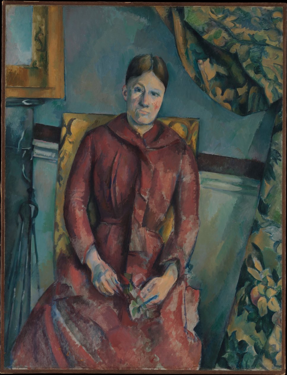 Madame Cézanne num vestido vermelho de Paul Cézanne