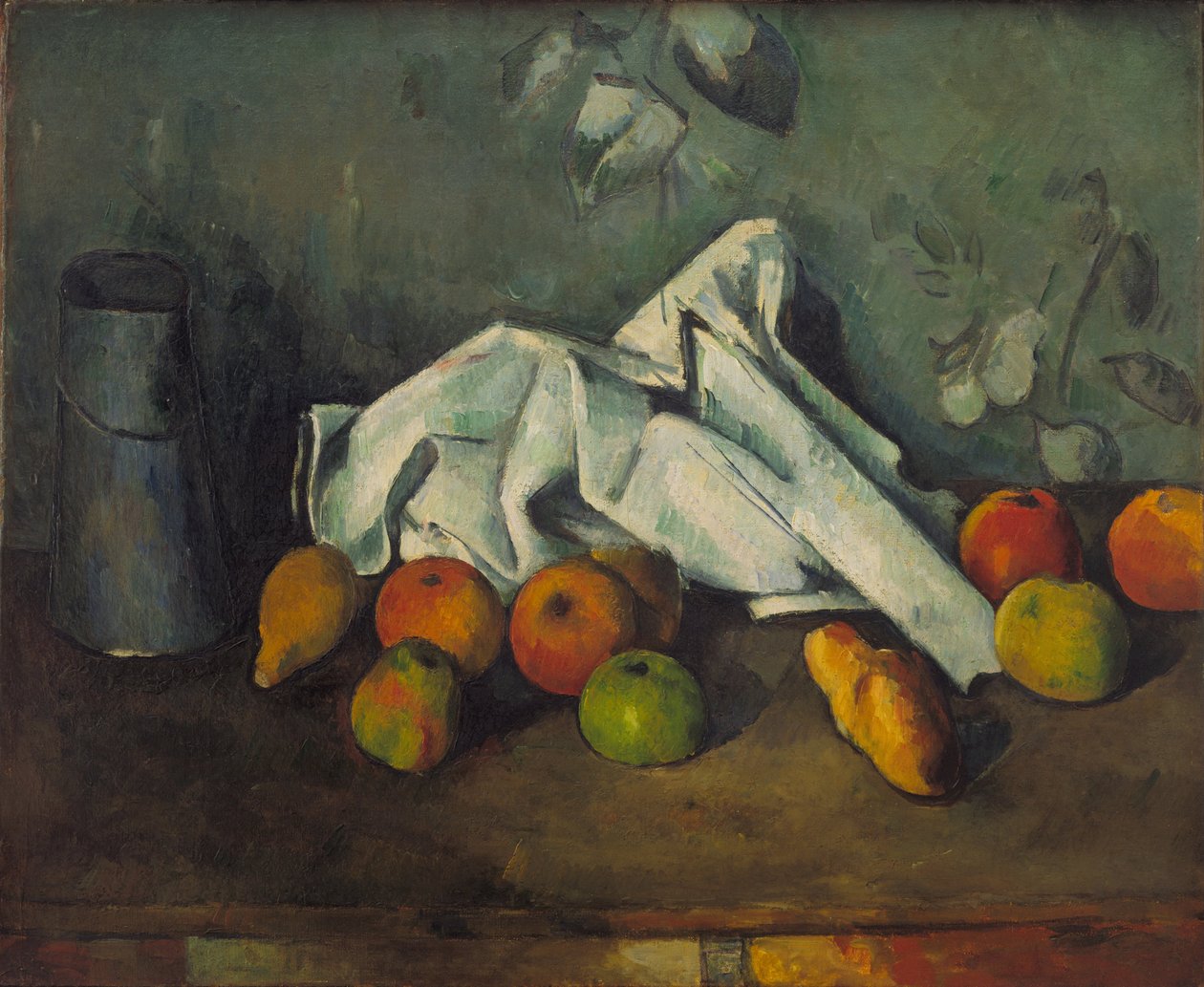 Lata e maçãs de leite, 1879-1880 de Paul Cézanne