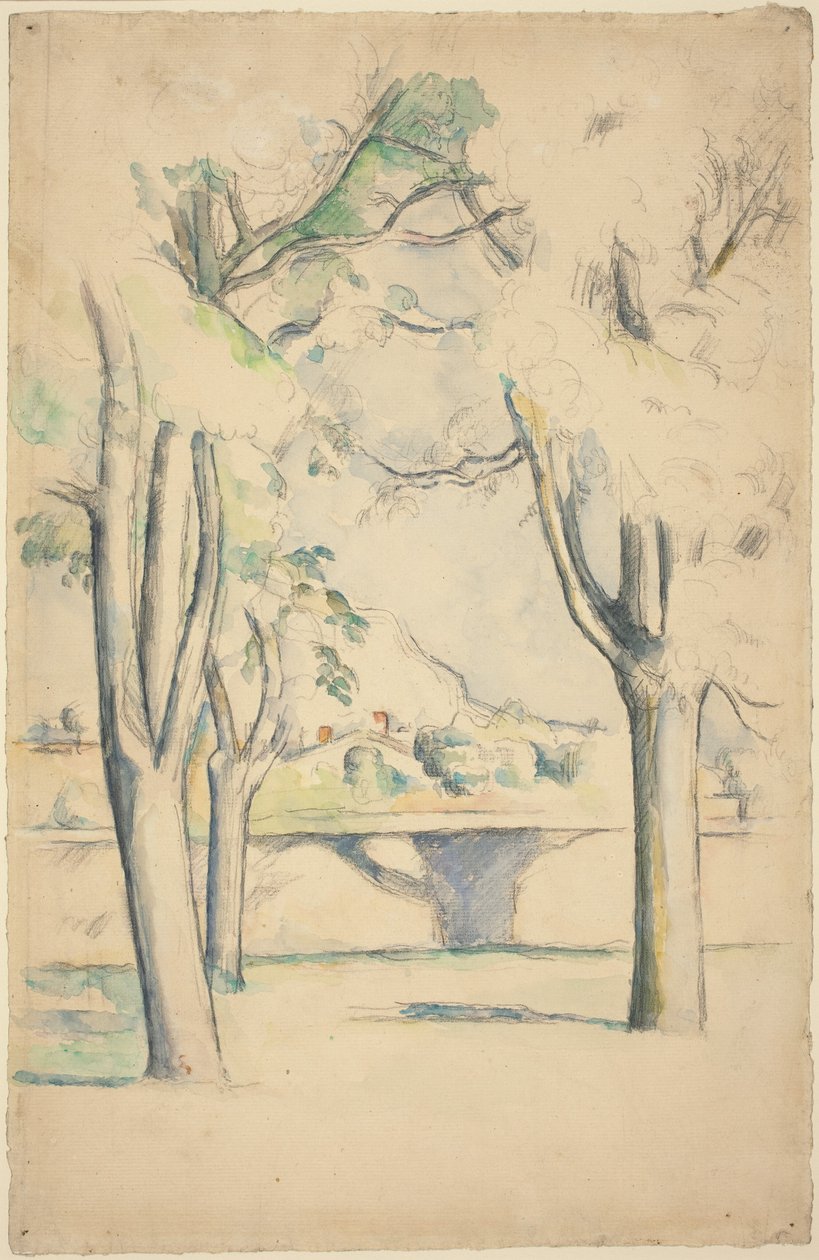 Mont Sainte-Victoire visto além da Muralha do Jas de Bouffan de Paul Cézanne