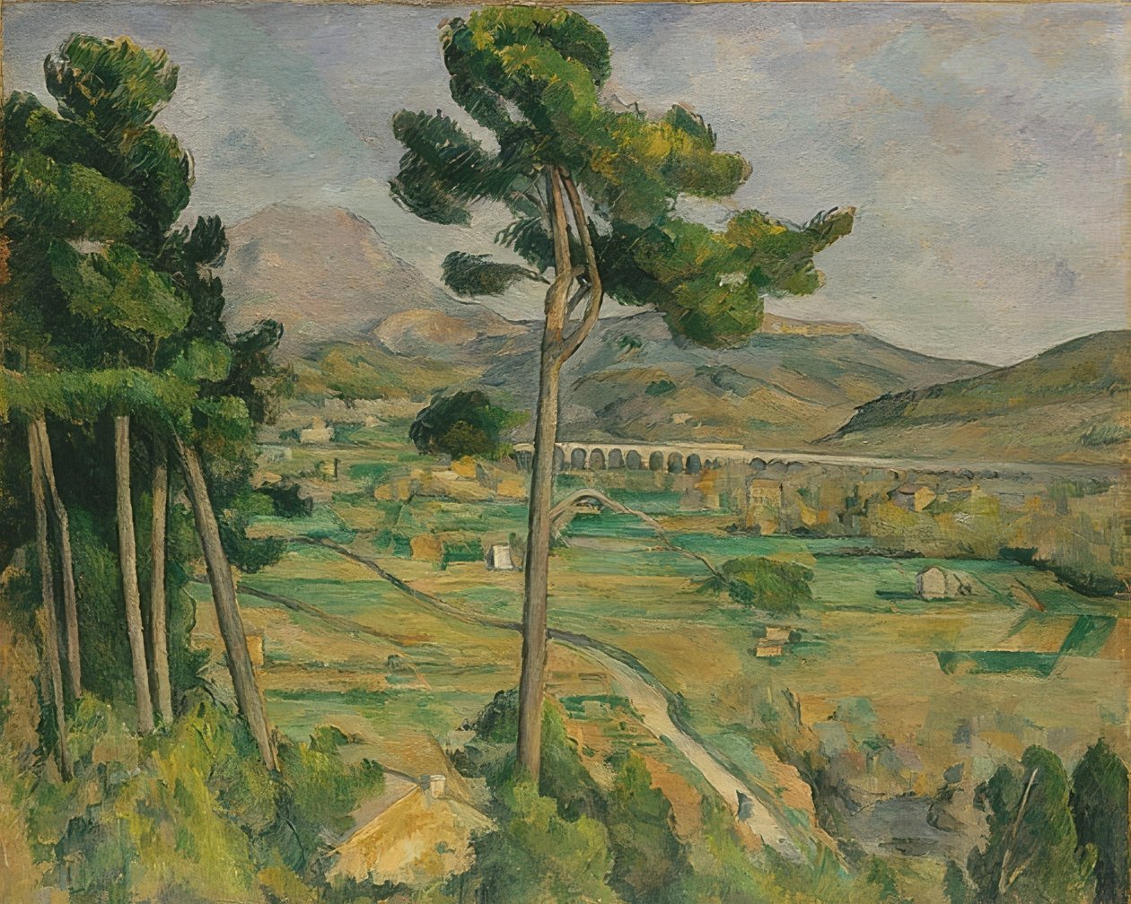 Mont Sainte-Victoire e o viaduto do vale do rio Arc. 1882 85 de Paul Cézanne