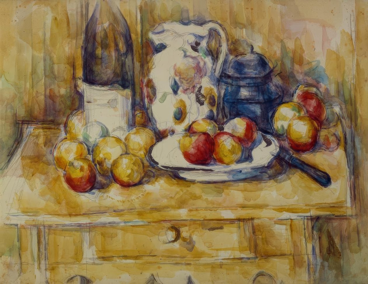 Ainda vida: Maçãs em uma cômoda de Paul Cézanne