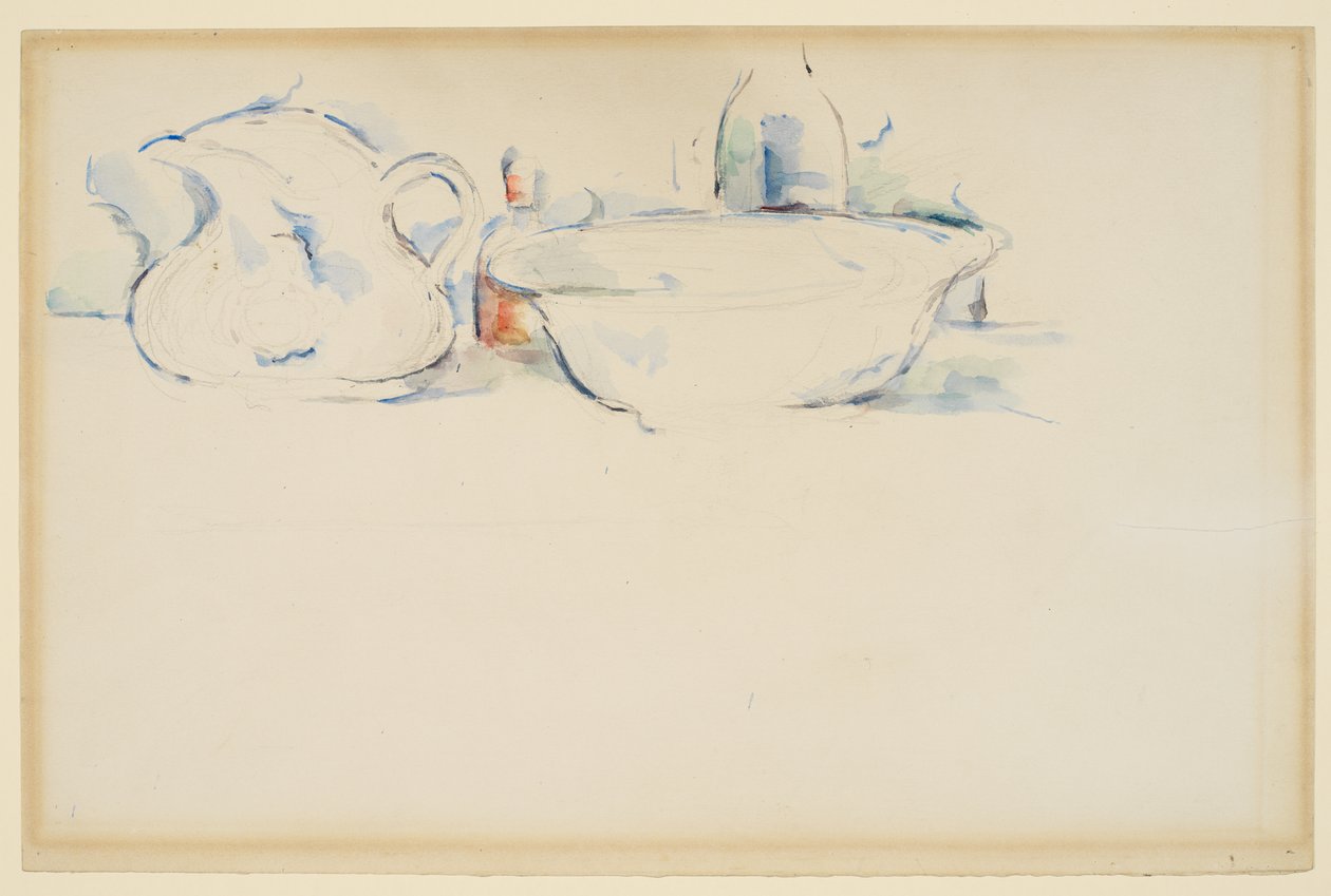 Natureza morta, artigos de higiene pessoal, c.1885-90 (grafite e aguarela sobre papel) de Paul Cézanne