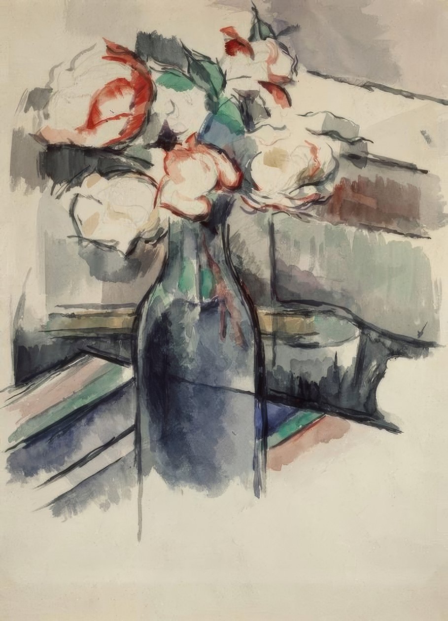 Rosas em uma garrafa de Paul Cézanne