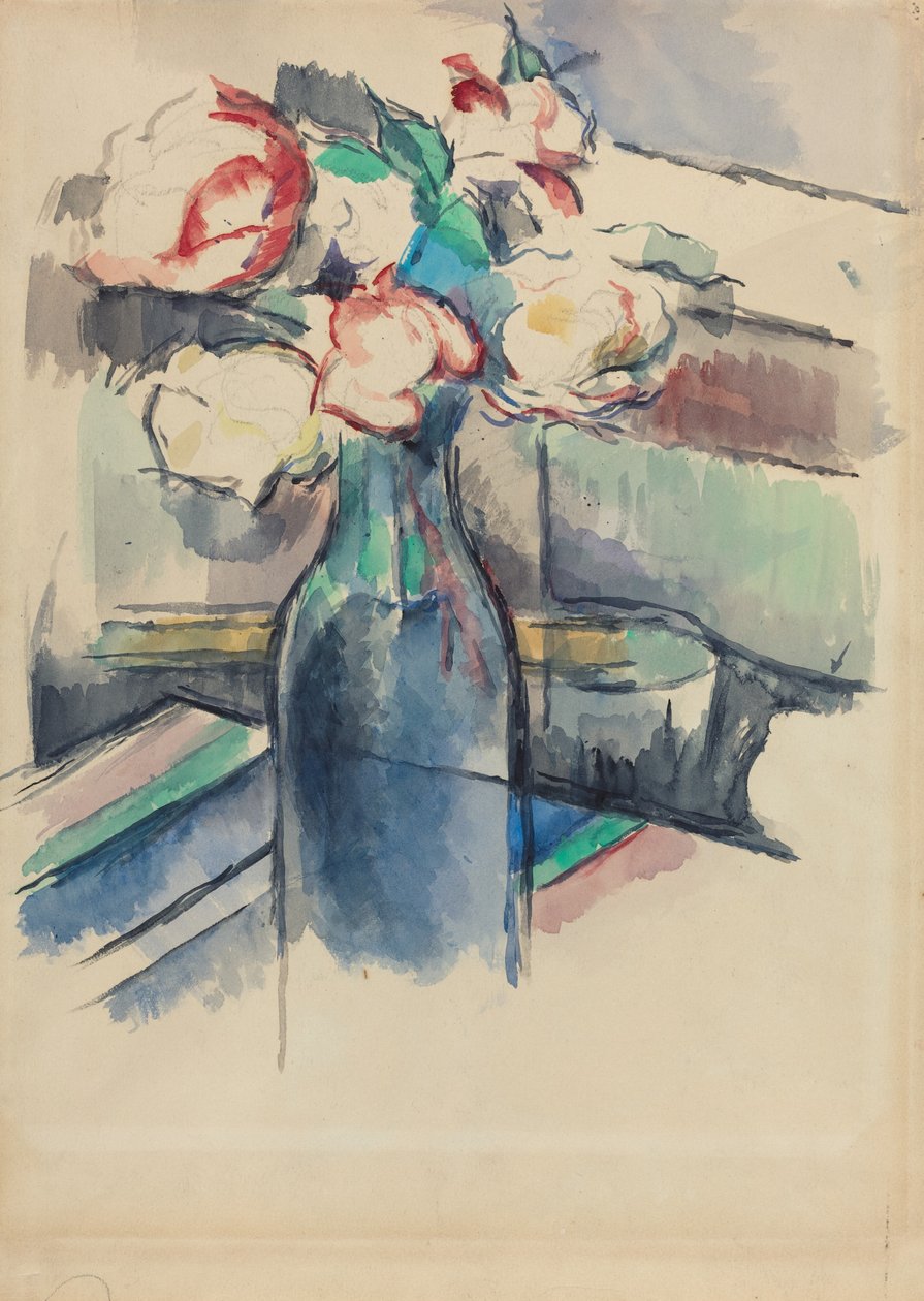 Rosas em uma garrafa [reto] de Paul Cézanne