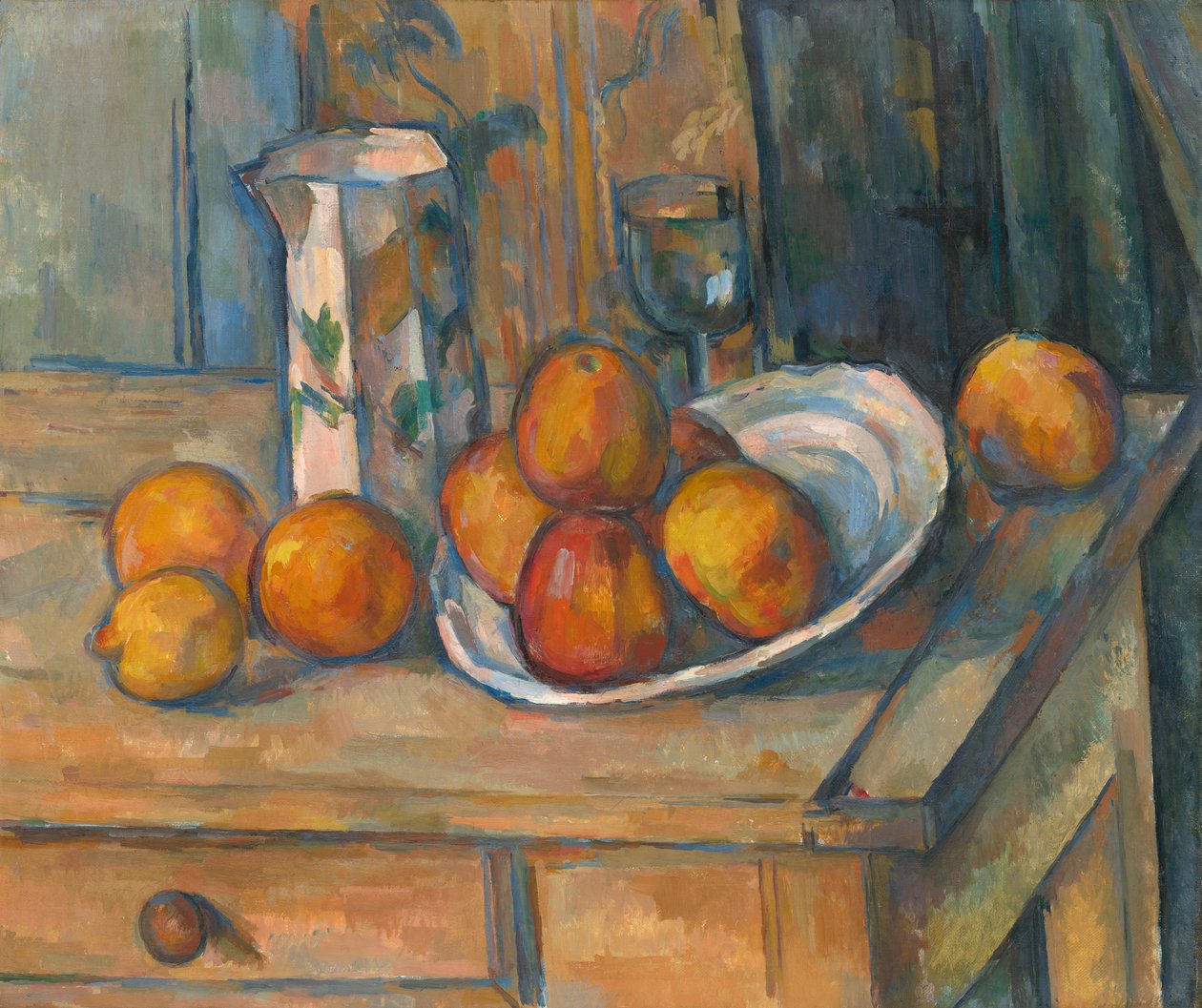 Natureza morta com jarro de leite e frutas de Paul Cézanne