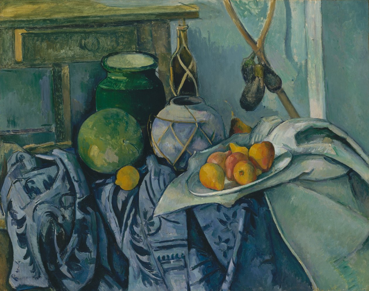 Ainda vida com um frasco de gengibre e berinjela, 1893-94. de Paul Cézanne