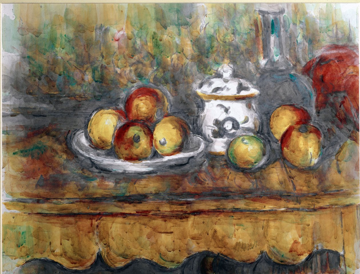 Natureza morta uma garrafa azul aguarela de Paul Cezanne (1839-1906) 1900 aproximadamente. Sol. 48x63 cm Viena, Kunsthistorisches Museum, Nude Gallery in der Stallburg de Paul Cézanne