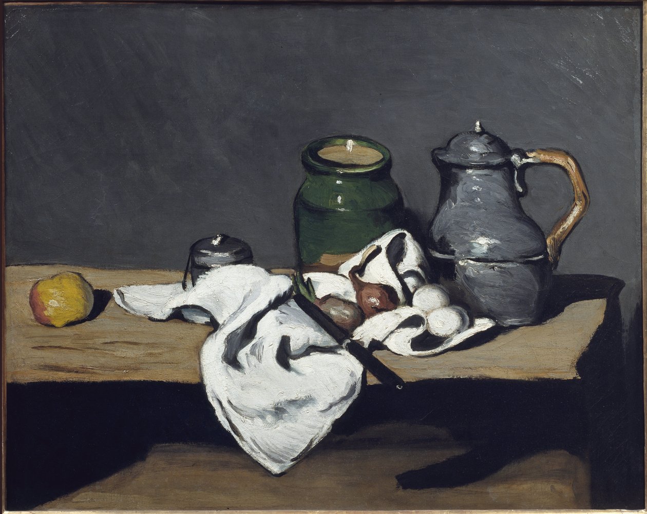 Natureza morta com uma chaleira - óleo sobre tela de Paul Cézanne
