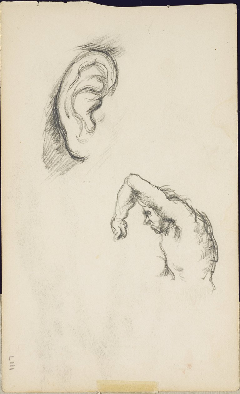 Estudos após Luca Signorelli: uma orelha e uma figura de homem, c.1877-80 de Paul Cézanne