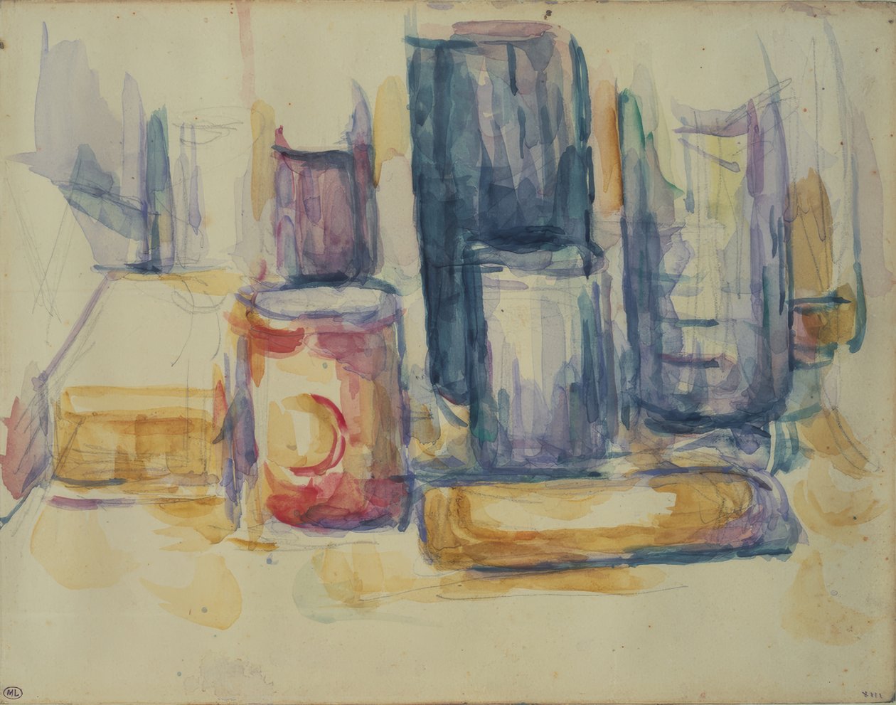 Mesa de cozinha: panelas e garrafas de Paul Cézanne