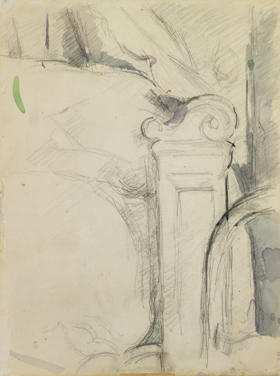 O Bedstead (lápis e wc no papel) de Paul Cézanne
