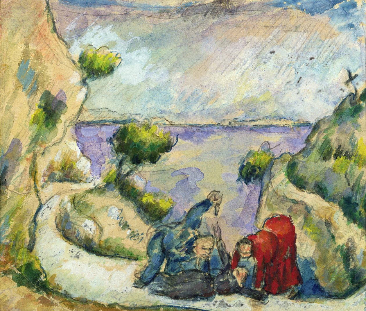 O homicídio, c.1867-70 (aguarela e guache sobre papel) de Paul Cézanne