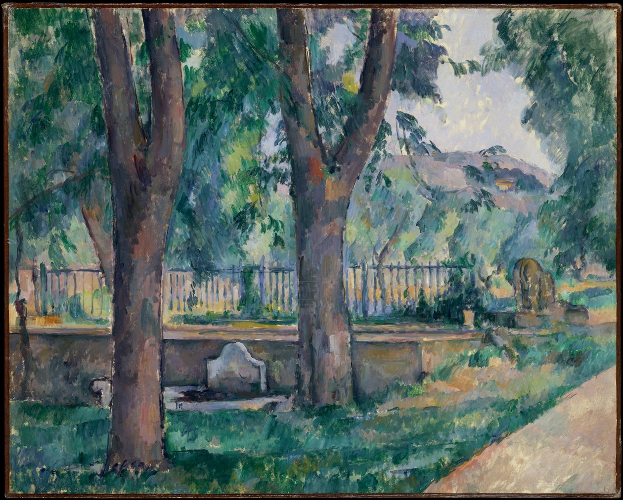 The Pool at Jas de Bouffan c.1885-86 (óleo sobre tela) de Paul Cézanne