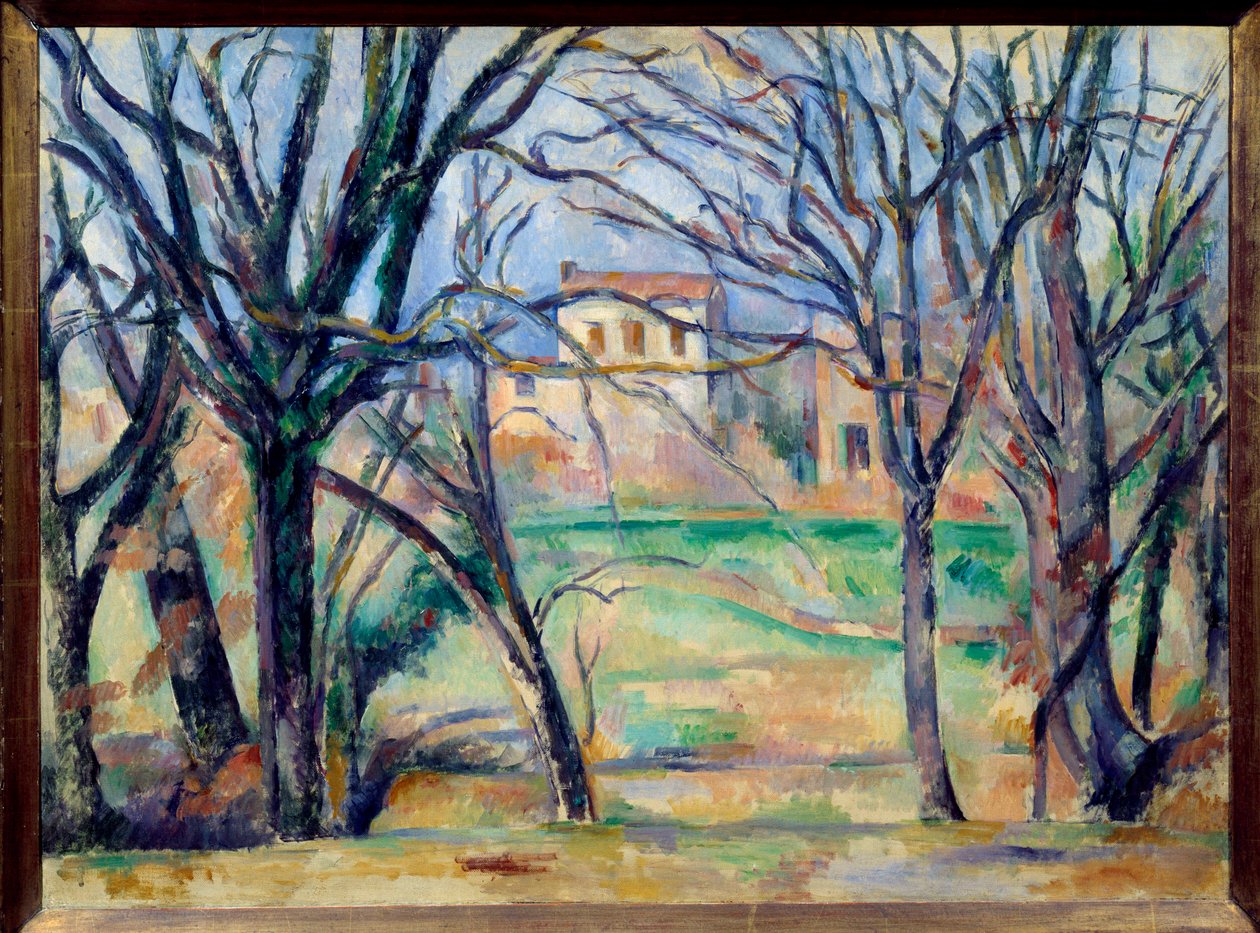 Árvores e casas Pintura de Paul Cezanne (1839-1906) Sol do século XIX. 0,54x0,73 m Paris, Musee de l