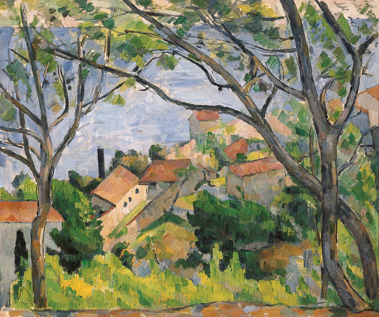 Vista de L "Estaque através das árvores, 1879 de Paul Cézanne