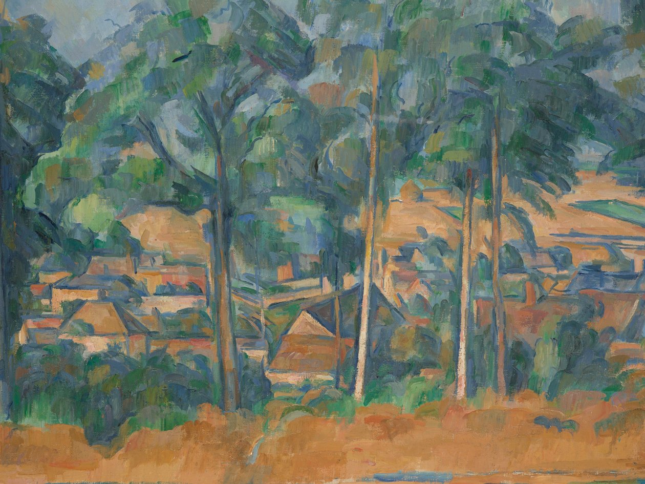 Aldeia atrás das árvores (Fuzileiros), c.1898 (óleo sobre tela) de Paul Cézanne