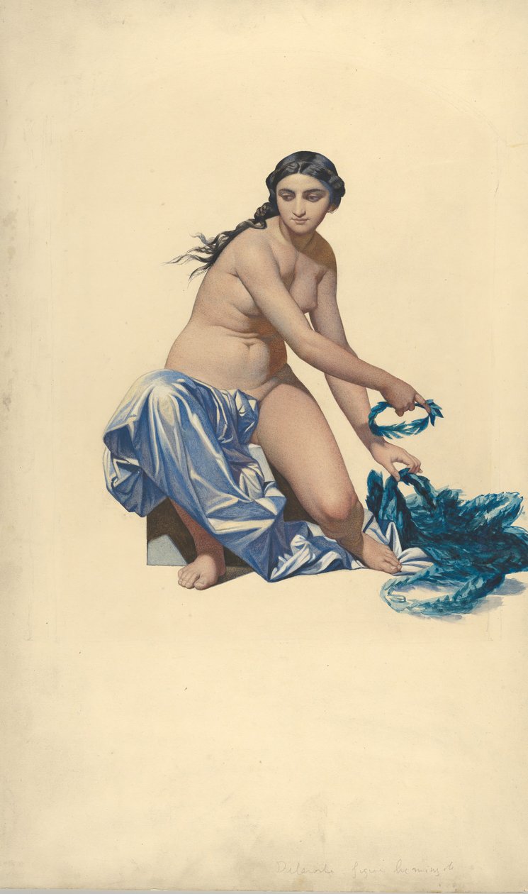 Estudo para uma figura de fama, do Hémicycle des Beaux-Arts, École des Beaux-Arts, ca. 1837-41. de Paul Delaroche