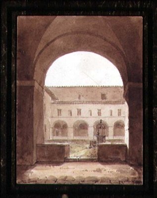 Vista de um Claustro com um Poço (aguarela sépia sobre papel) de Paul Emile Detouche