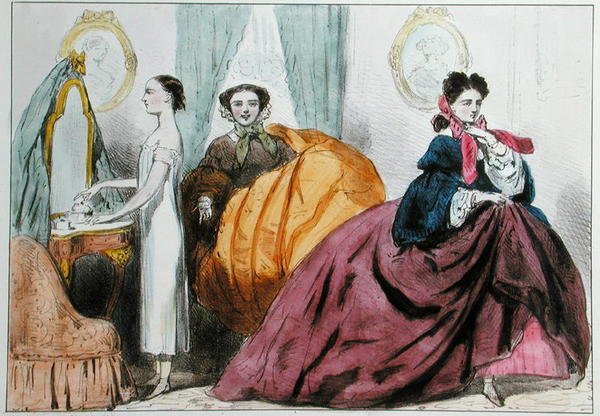 Desenho animado satirizando a moda da crinolina, c.1860 (cor litho) de Paul Emile Detouche
