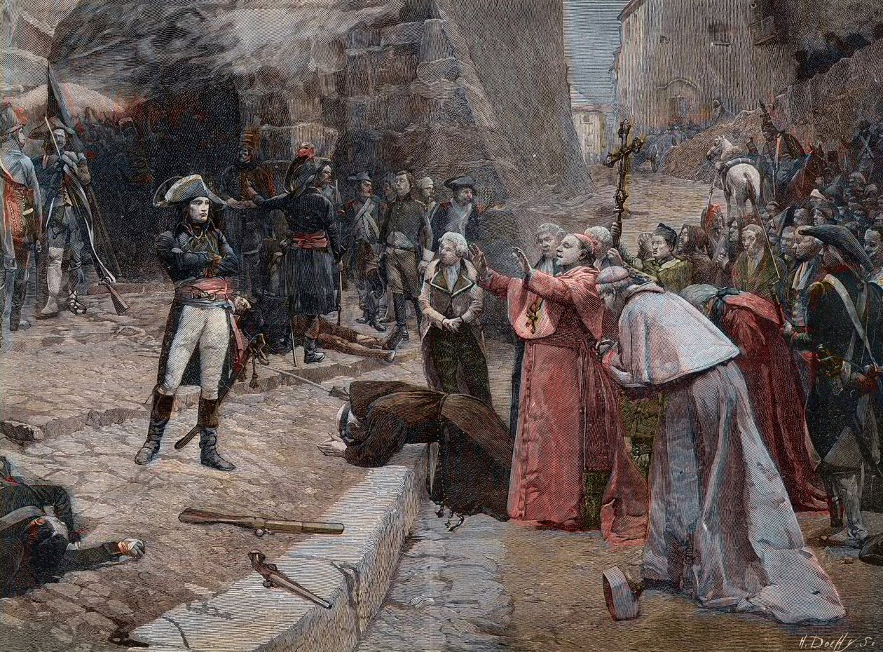 O Cerco de Pavia da pintura de Boutigny - Primeira coligação: revolta da população de Pavia (Itália) contra as tropas francesas de Napoleão em 23 e 24 de Abril de 1796 durante a primeira campanha italiana (1796-1797) após a pintura de Paul-Emile Bouti de Paul Émile Boutigny