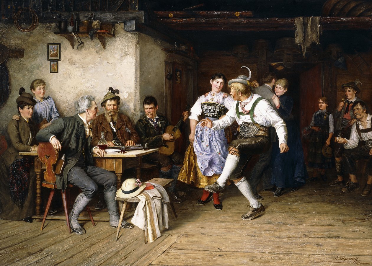 Interior de um Weinstube (óleo sobre tela) de Paul Felgentreff