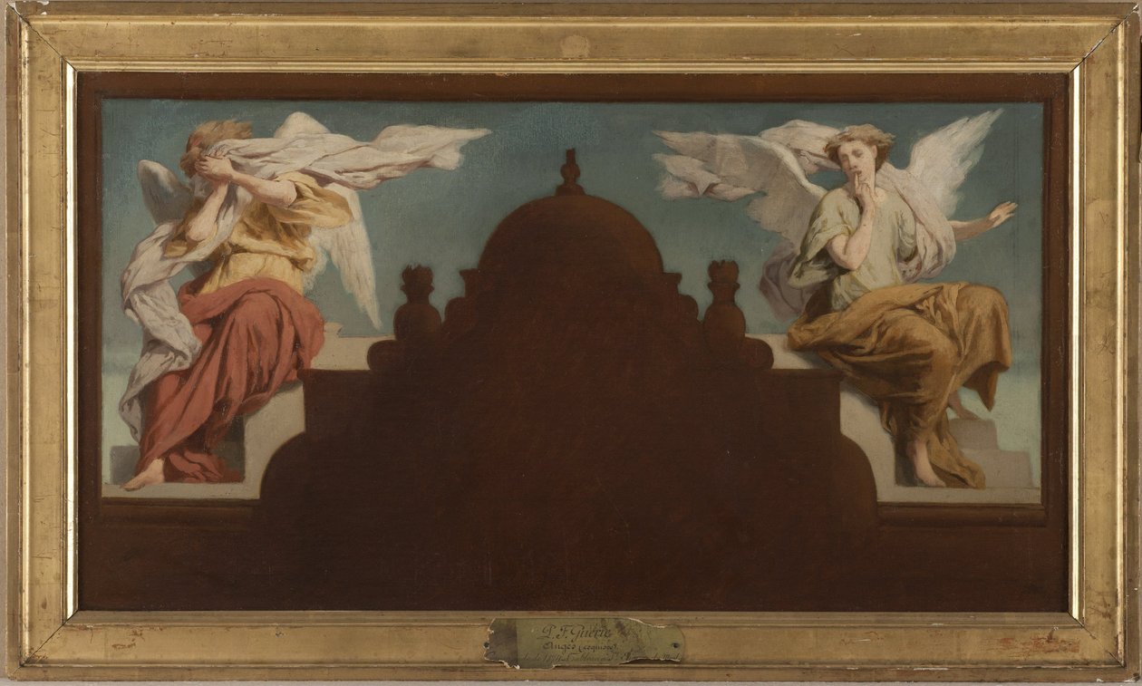 Esboço para a igreja de Saint-Etienne-du-Mont: Deux anges assis, em 1874 (óleo sobre tela) de Paul Felix Guerie