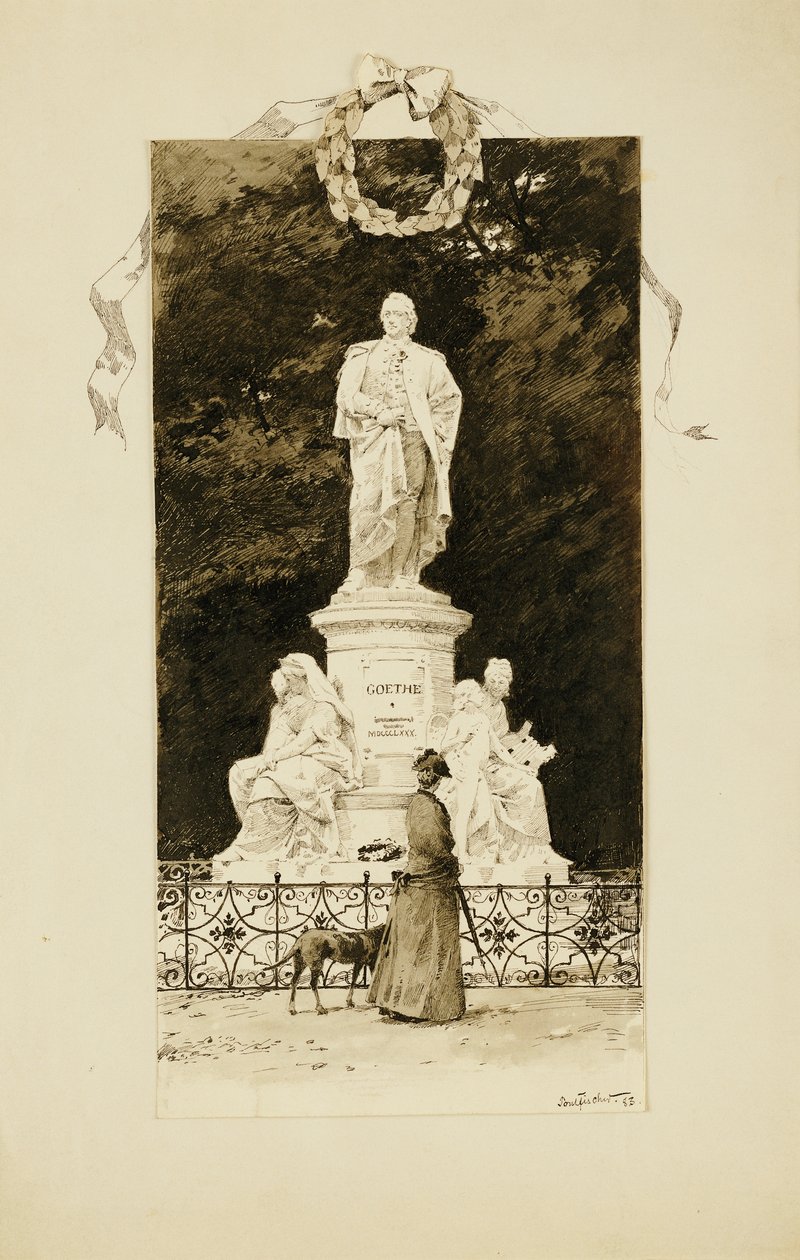 Uma senhora elegante na estátua de Goethe, 1888 de Paul Fischer