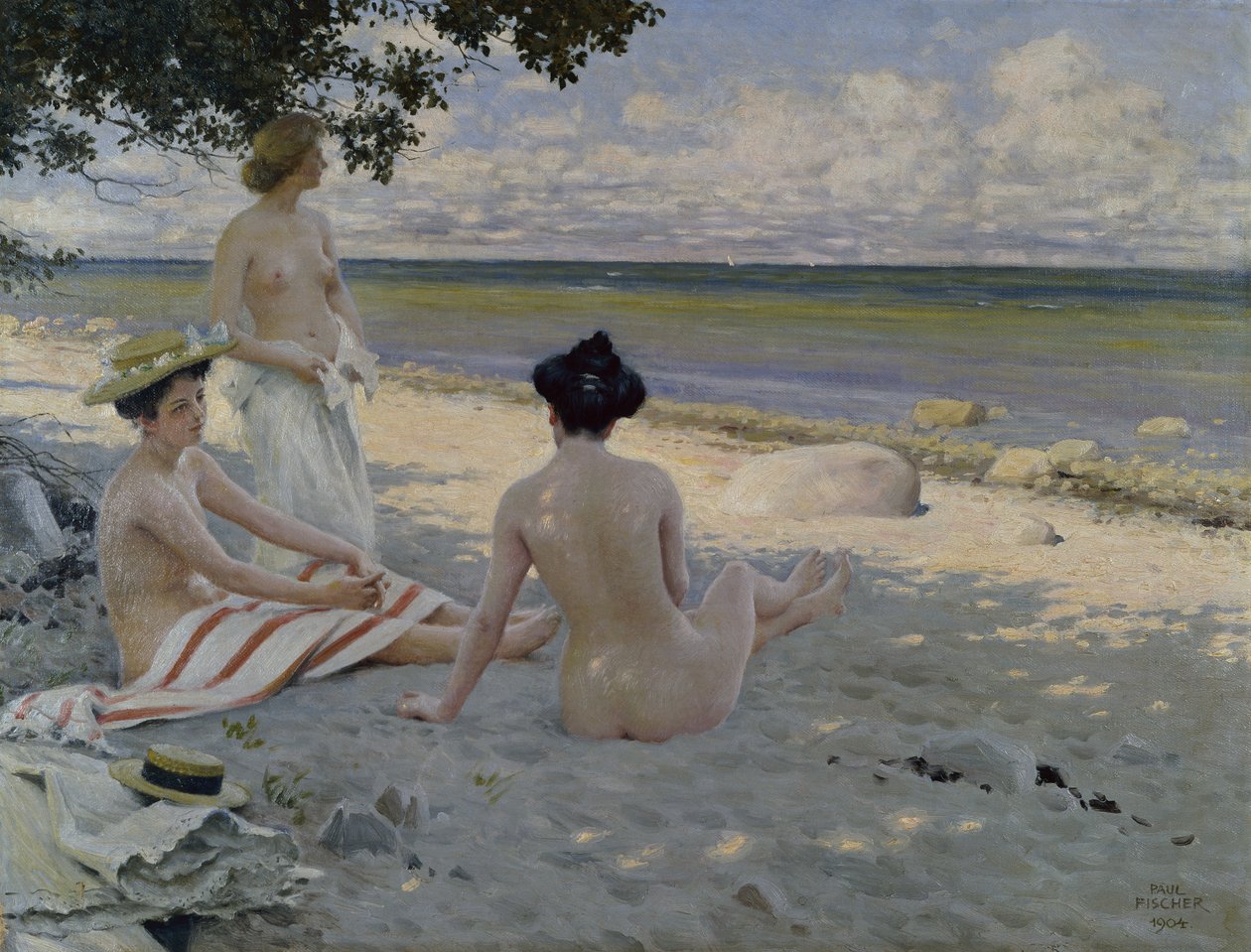 Na Praia (óleo sobre tela) de Paul Fischer