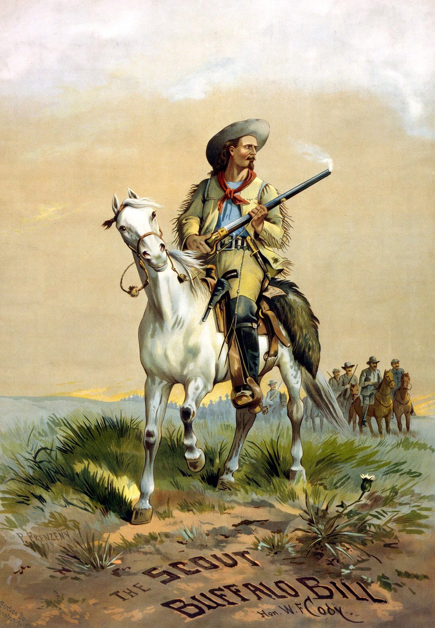 Capa do livro "The Scout Buffalo Bill", de Han. W.F. Cody, ilustração de P. Frenzeny, sd. entre 1860 e 1890. de Paul Frenzeny