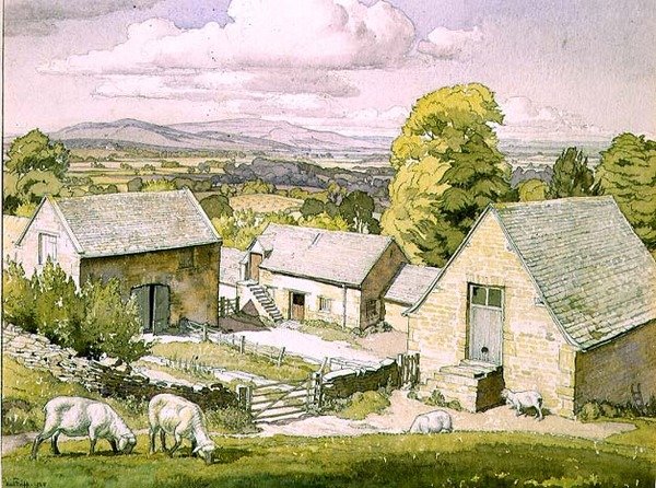 Uma Quinta Cotswold. 1928 (aguarela sobre papel) de Paul Fripp