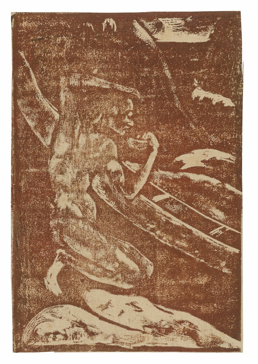 Um pescador bebendo ao lado de sua canoa de Paul Gauguin