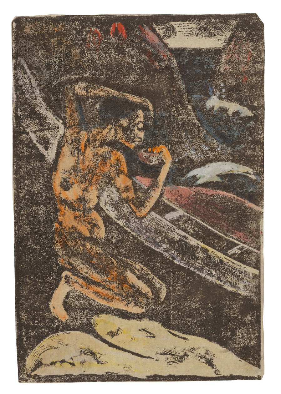 Um pescador a beber junto à sua canoa de Paul Gauguin