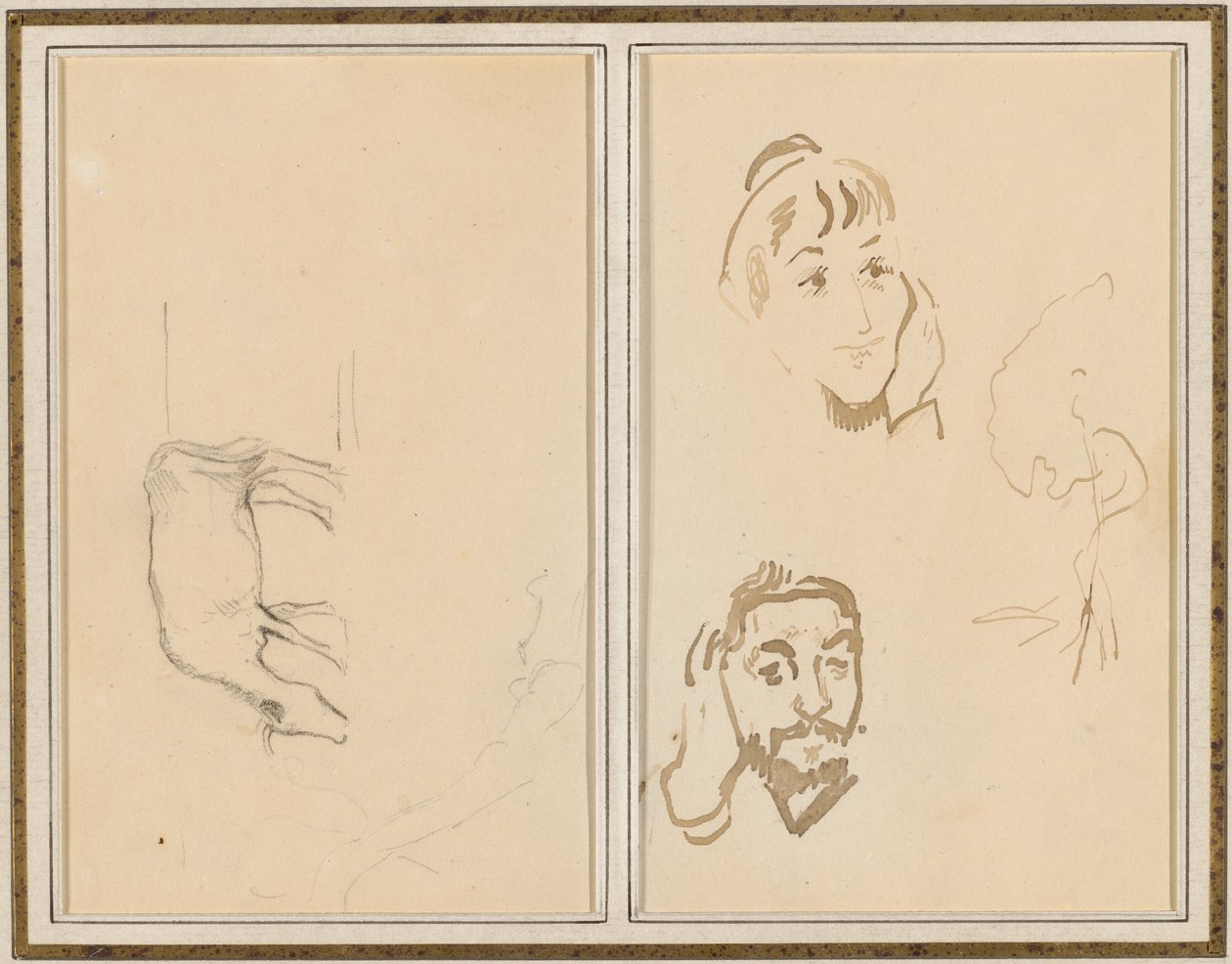 Uma vaca pastando; Cabeça de uma mulher com a mão na bochecha e cabeça de um homem com a mão na orelha [verso] de Paul Gauguin