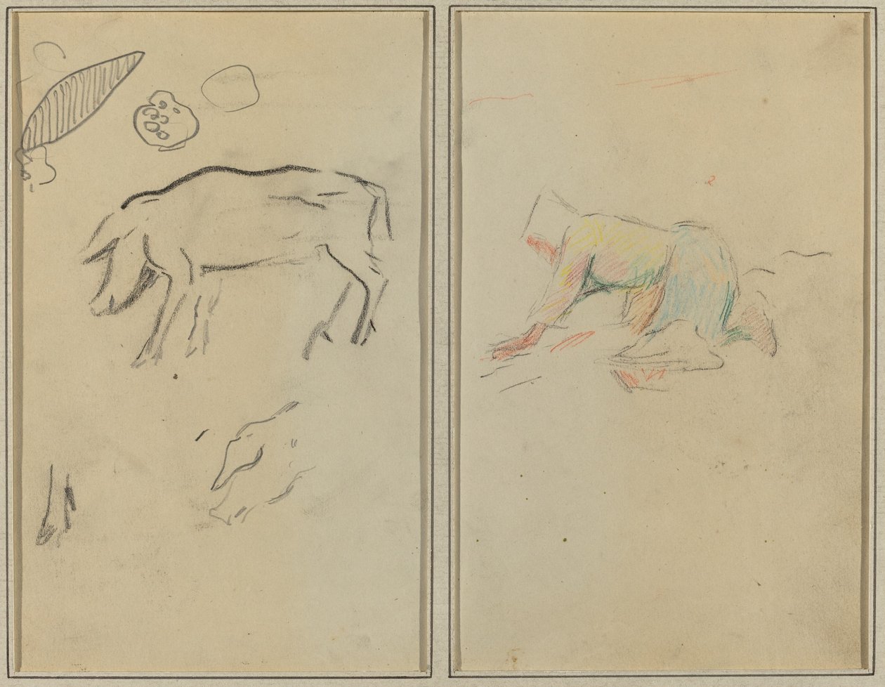 Um porco; Camponês Bretão Ajoelhado [verso] de Paul Gauguin