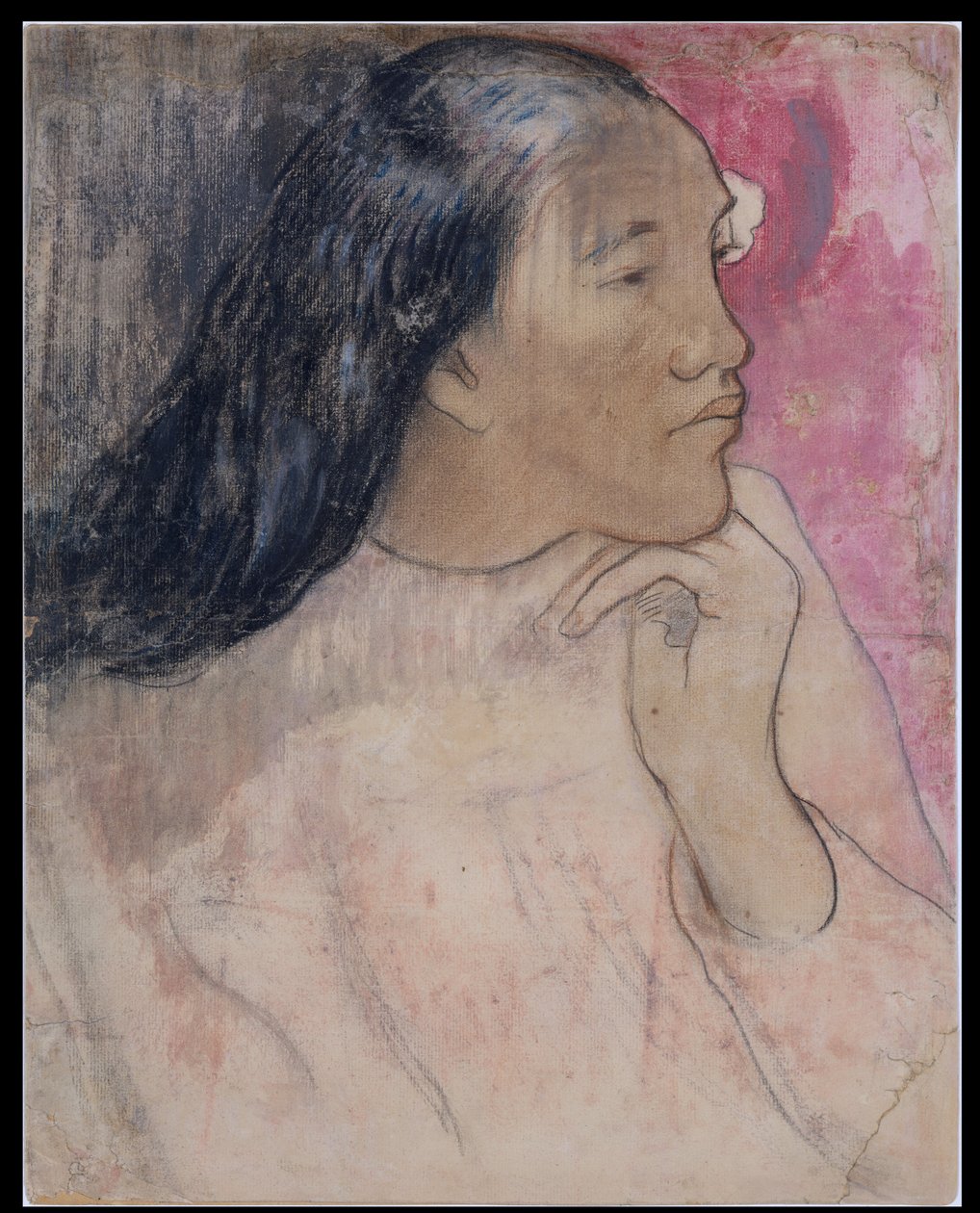 Uma mulher do Taiti com uma flor no cabelo de Paul Gauguin