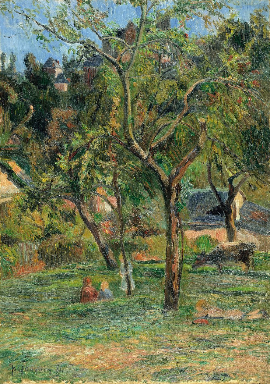 Um pomar sob a igreja de Bihorel, 1884 de Paul Gauguin