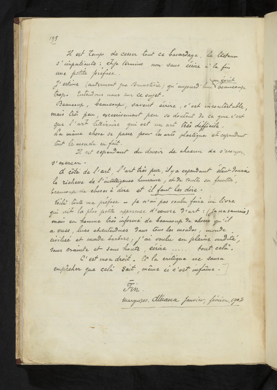 Antes e depois - Última página do texto principal de Paul Gauguin