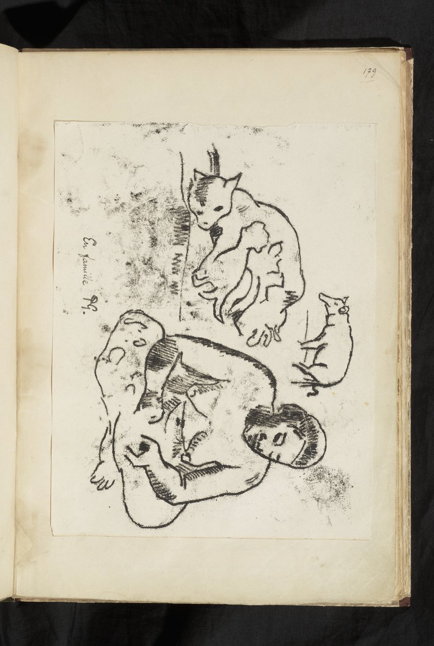 Avant et après - Mulher sentada, gato com gatinhos e um porco de Paul Gauguin