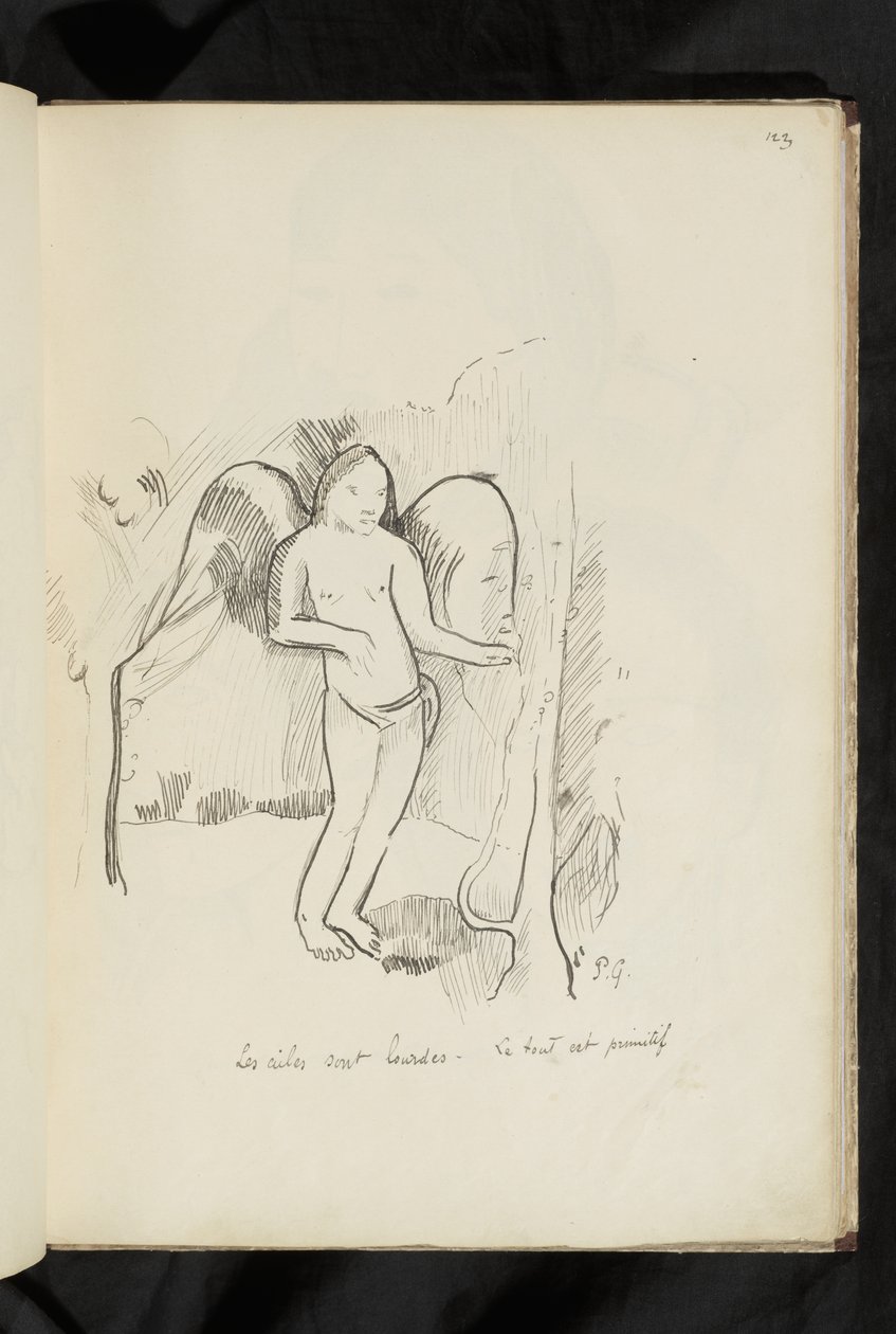Antes e depois - desenho "As asas são pesadas. A coisa toda é primitiva". de Paul Gauguin