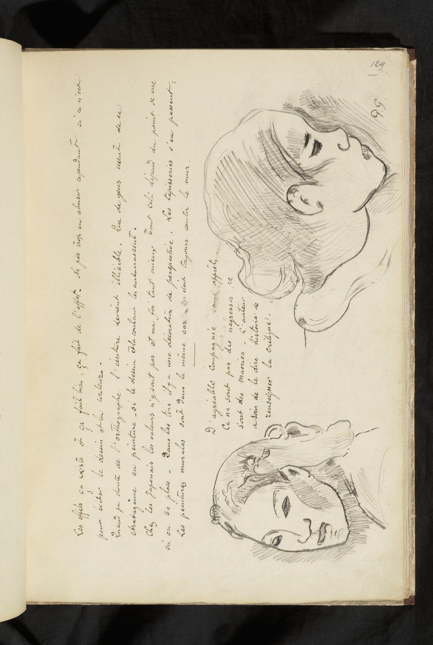 Avant et après - texto e dois desenhos da cabeça de uma menina de Paul Gauguin