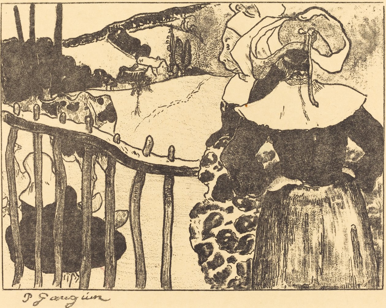 Mulheres bretãs ao lado de uma cerca Mulheres bretãs na barreira, 1889 de Paul Gauguin