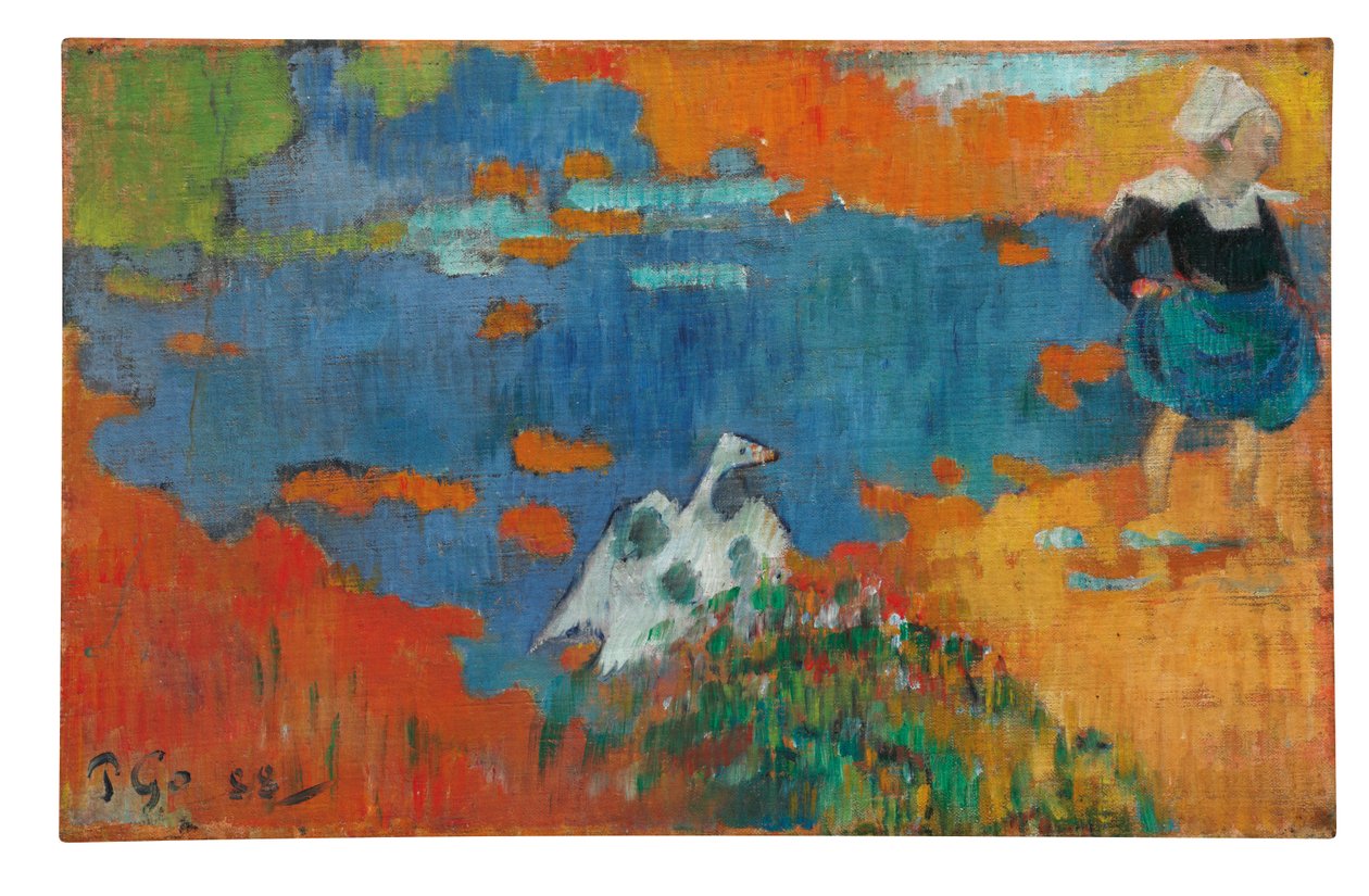 Menina bretão e um ganso na beira da água, 1888 de Paul Gauguin