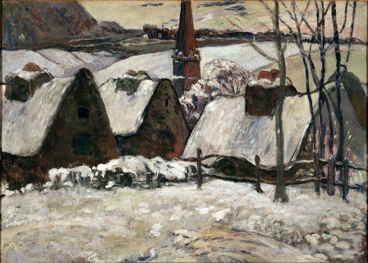 Aldeia bretã debaixo da neve (óleo sobre tela de Paul Gauguin